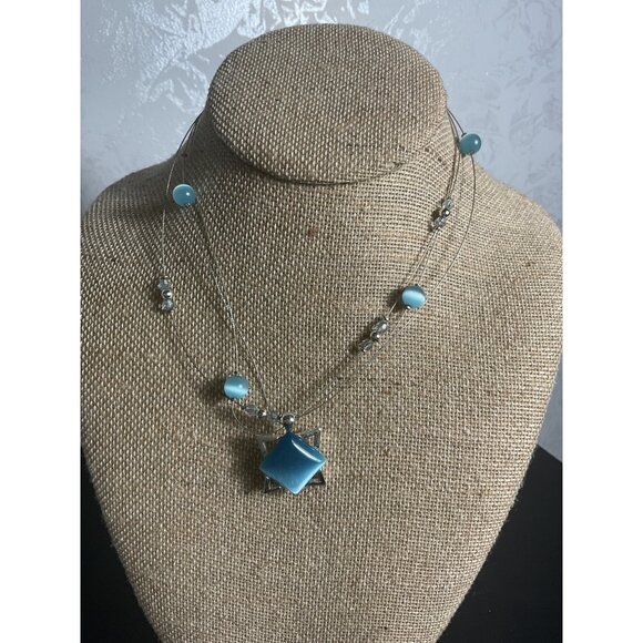 Multi-Layered Silver Necklace With Blue Beads & Star Pendant For Women - Picture 1 of 4